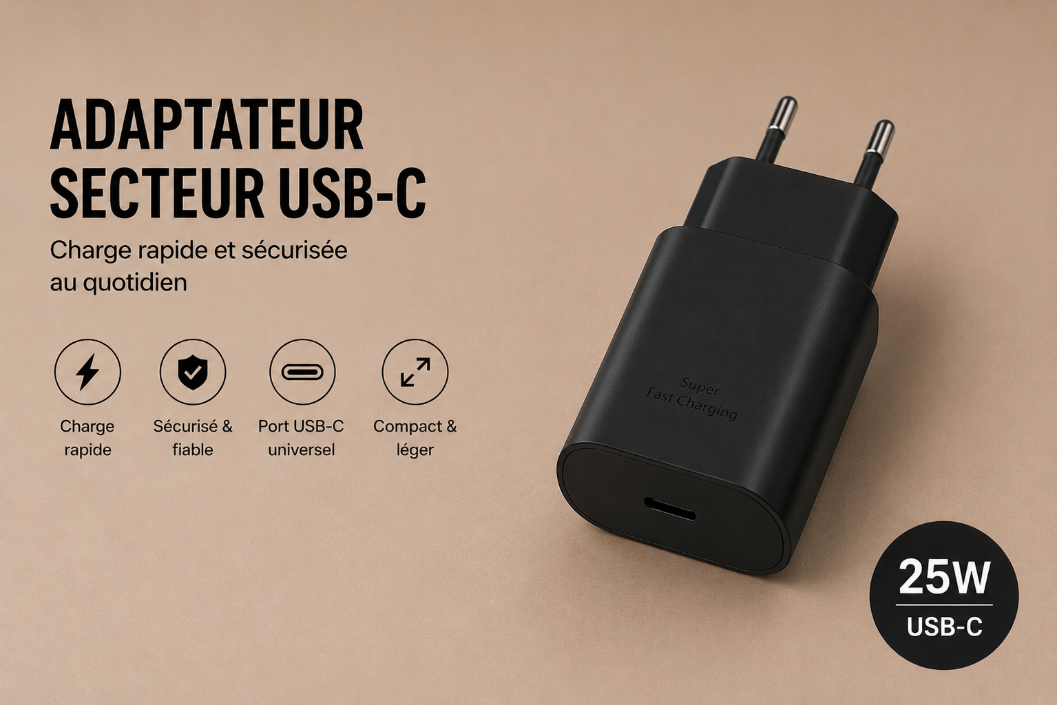 Adaptateur secteur 25W USB type C